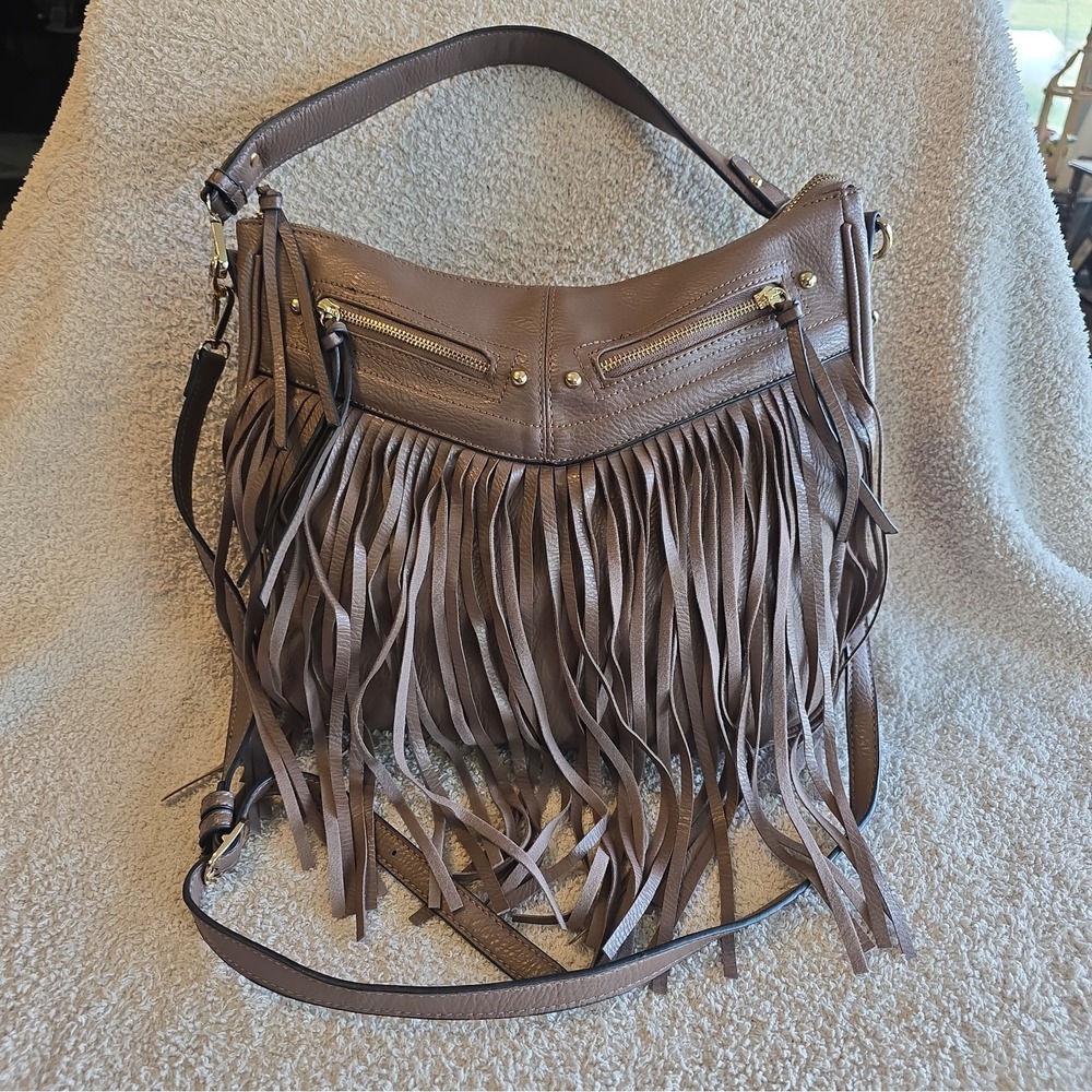 Antik Kraft Bohemian Style Fringe Hobo Bag Purse Taupe Brown Color Festival